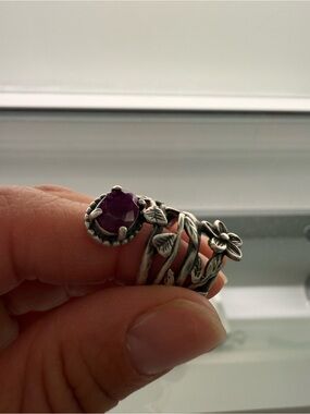 Sterling Silver Ruby Gem Floral Wrap Ring